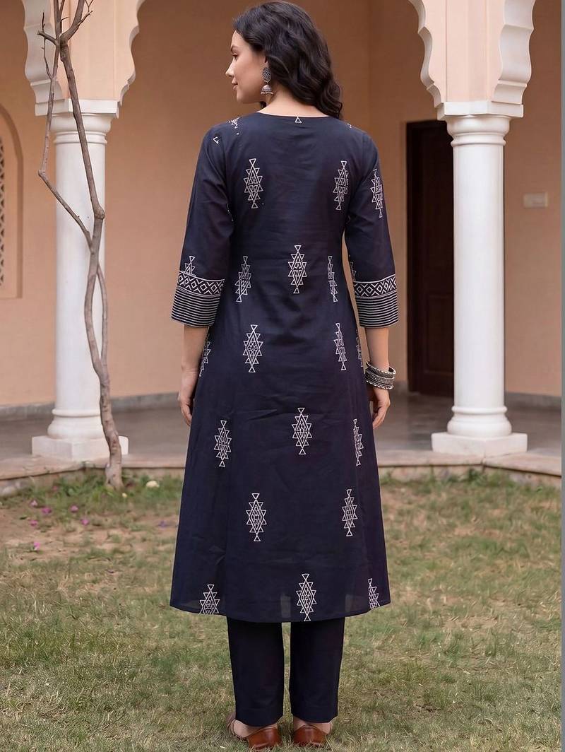 Women Ethnic Motifs Embroidered Panelled Thread Work  Cotton Kurta with Trousers & With Dupatta