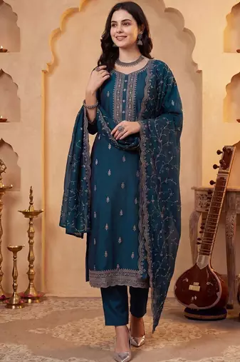 Women Ethnic Motifs Embroidered Regular Thread Work Kurta With Trousers & Dupatta