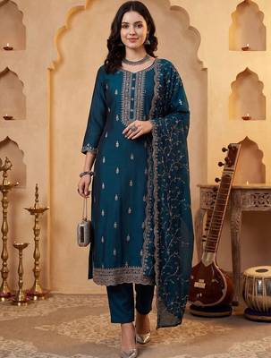 Women Ethnic Motifs Embroidered Regular Thread Work Kurta With Trousers & Dupatta 6