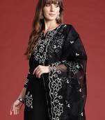 Floral Embroidered Thread Work Kurta With Trousers & Dupatta