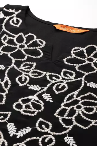 Floral Embroidered Thread Work Kurta With Trousers & Dupatta
