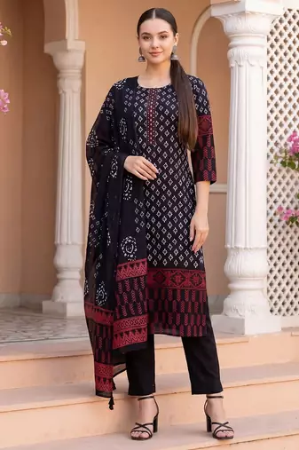 Women Ethnic Motifs Printed Regular  Cotton Kurta with Trousers & With Dupatta