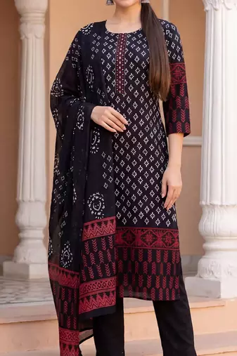 Women Ethnic Motifs Printed Regular  Cotton Kurta with Trousers & With Dupatta