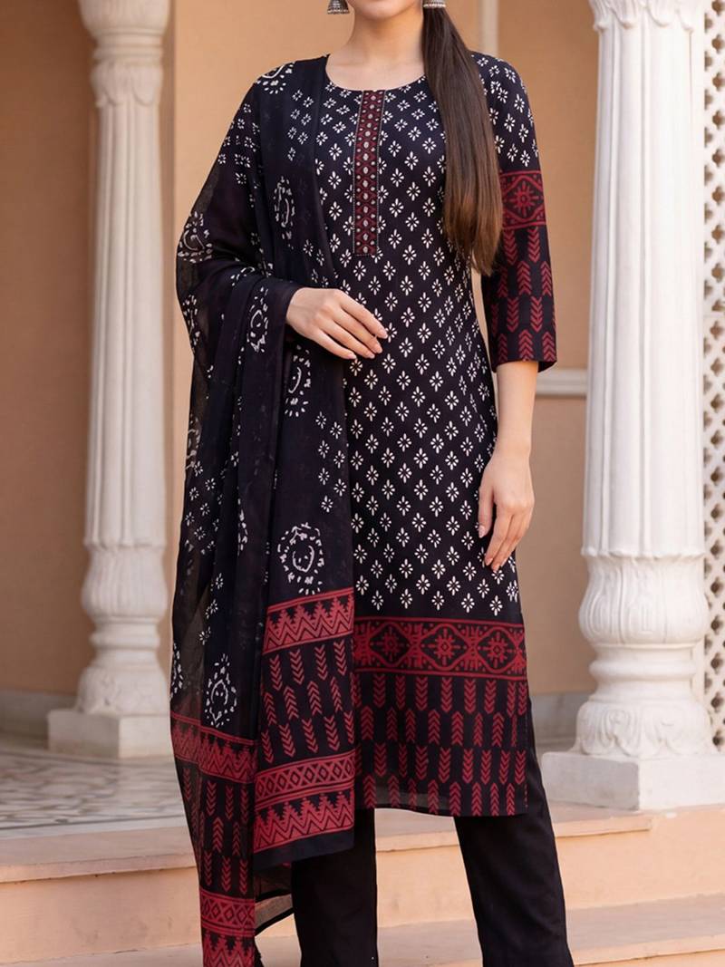 Women Ethnic Motifs Printed Regular  Cotton Kurta with Trousers & With Dupatta
