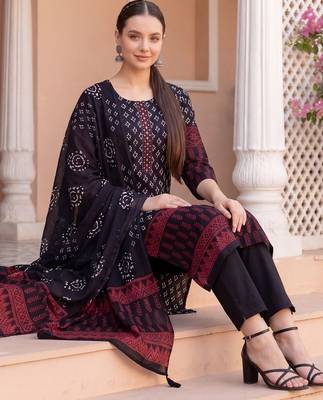 Women Ethnic Motifs Printed Regular  Cotton Kurta with Trousers & With Dupatta 6