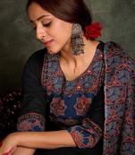 Floral Printed Round Neck Cotton Straight Kurta With Trousers & Dupatta