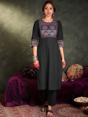 Floral Printed Round Neck Cotton Straight Kurta With Trousers & Dupatta 6
