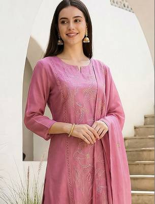 Women Ethnic Motifs Embroidered Regular Thread Work Kurta with Trousers & With Dupatta 2