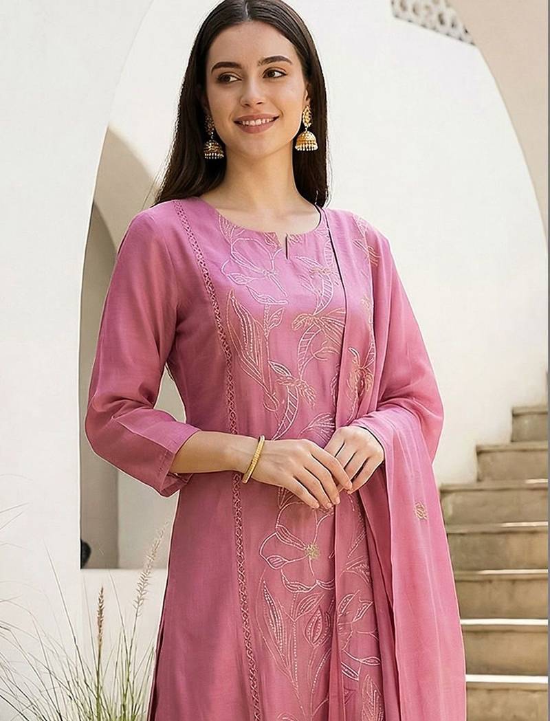 Women Ethnic Motifs Embroidered Regular Thread Work Kurta with Trousers & With Dupatta
