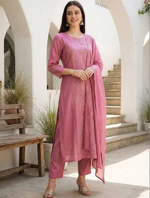 Women Ethnic Motifs Embroidered Regular Thread Work Kurta with Trousers & With Dupatta 3
