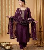 Women Ethnic Motifs Embroidered Regular Sequinned Kurta with Trousers & With Dupatta