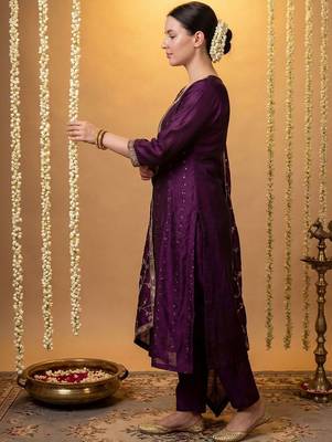 Women Ethnic Motifs Embroidered Regular Sequinned Kurta with Trousers & With Dupatta 6