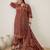 Plus Size Maroon Printed A-Line Kurta Trousers With Dupatta Set