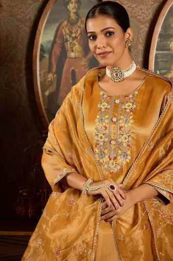 Floral Embroidered Thread Work Liva Straight Kurta with Trouser & Dupatta