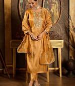 Floral Embroidered Thread Work Liva Straight Kurta with Trouser & Dupatta