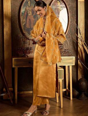 Floral Embroidered Thread Work Liva Straight Kurta with Trouser & Dupatta 4