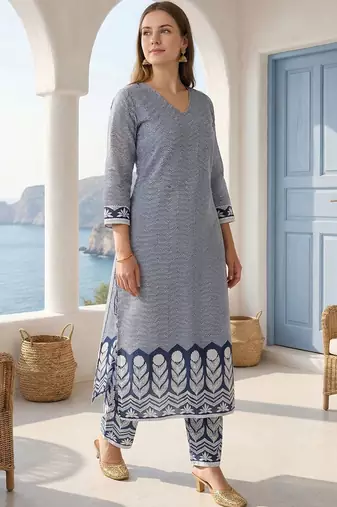 Women Printed Regular Pure Cotton Kurta with Trousers