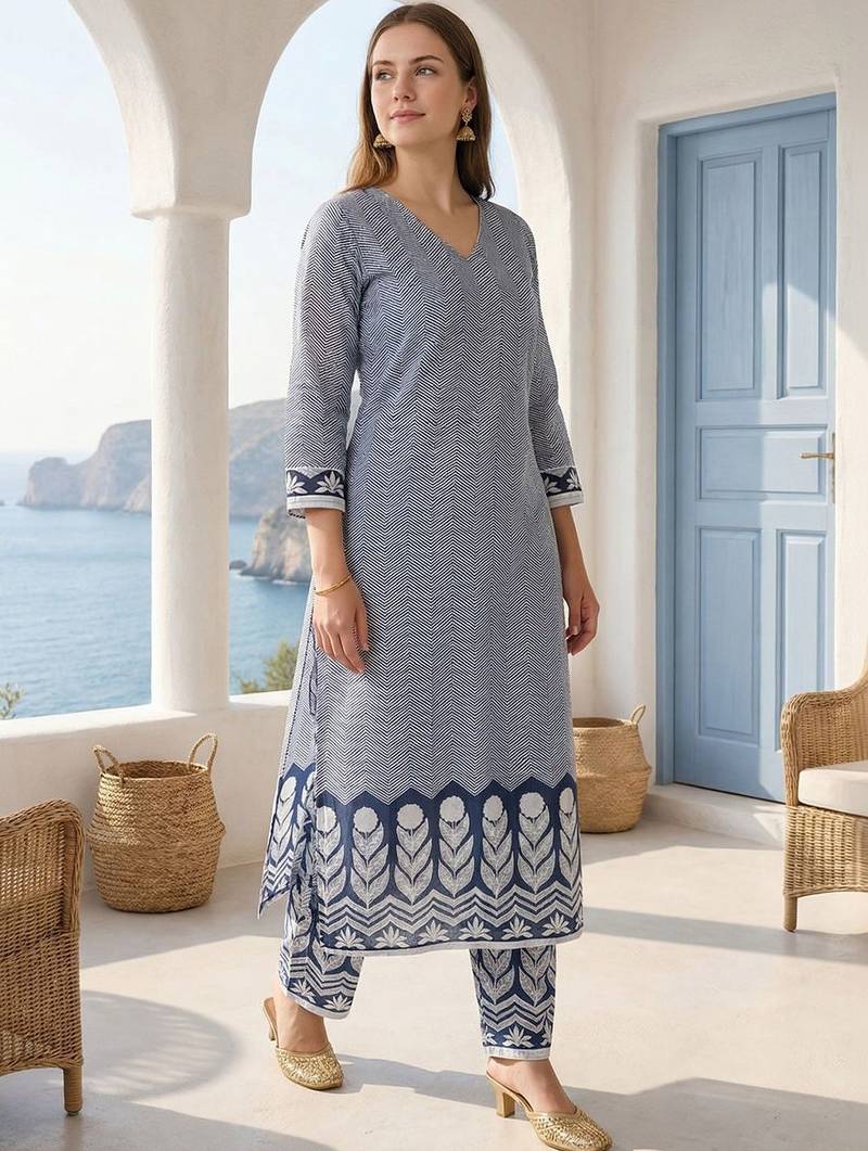 Women Printed Regular Pure Cotton Kurta with Trousers