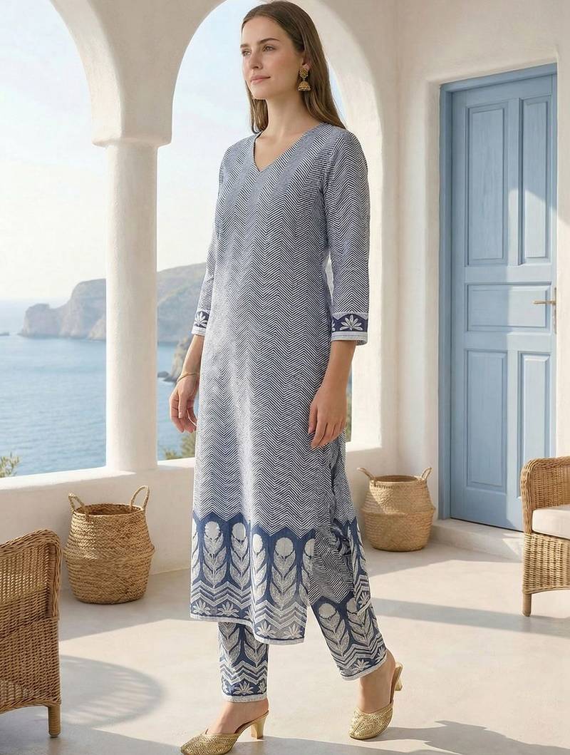 Women Printed Regular Pure Cotton Kurta with Trousers
