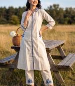 Women Floral Embroidered Regular Thread Work Pure Cotton Kurta with Trousers
