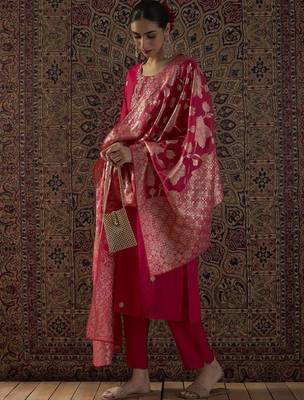 Ethnic Motifs Embroidered Straight Kurta With Trousers & Dupatta 2