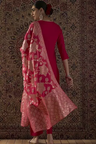 Ethnic Motifs Embroidered Straight Kurta With Trousers & Dupatta