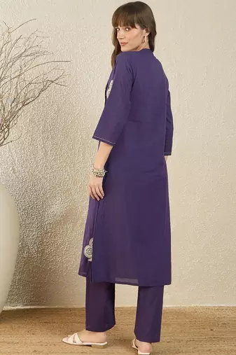 Women Ethnic Motifs Embroidered Pleated Thread Work  Cotton Kurta with Trousers