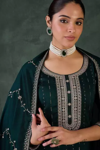 Women Ethnic Motifs Regular Sequinned Kurta with Trousers & With Dupatta
