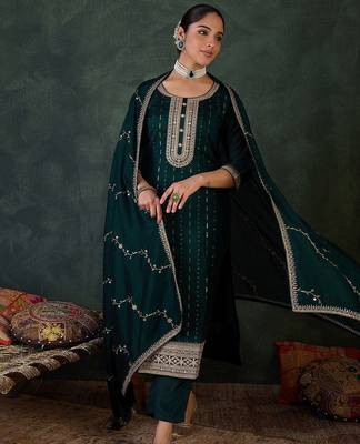 Women Ethnic Motifs Regular Sequinned Kurta with Trousers & With Dupatta 3