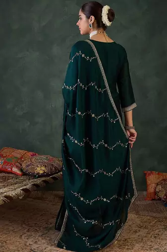 Women Ethnic Motifs Regular Sequinned Kurta with Trousers & With Dupatta
