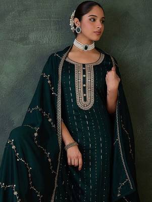 Women Ethnic Motifs Regular Sequinned Kurta with Trousers & With Dupatta 6