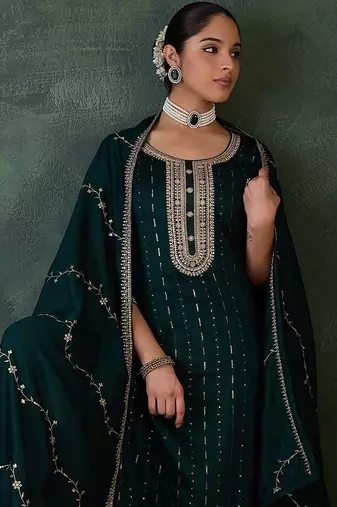 Women Ethnic Motifs Regular Sequinned Kurta with Trousers & With Dupatta
