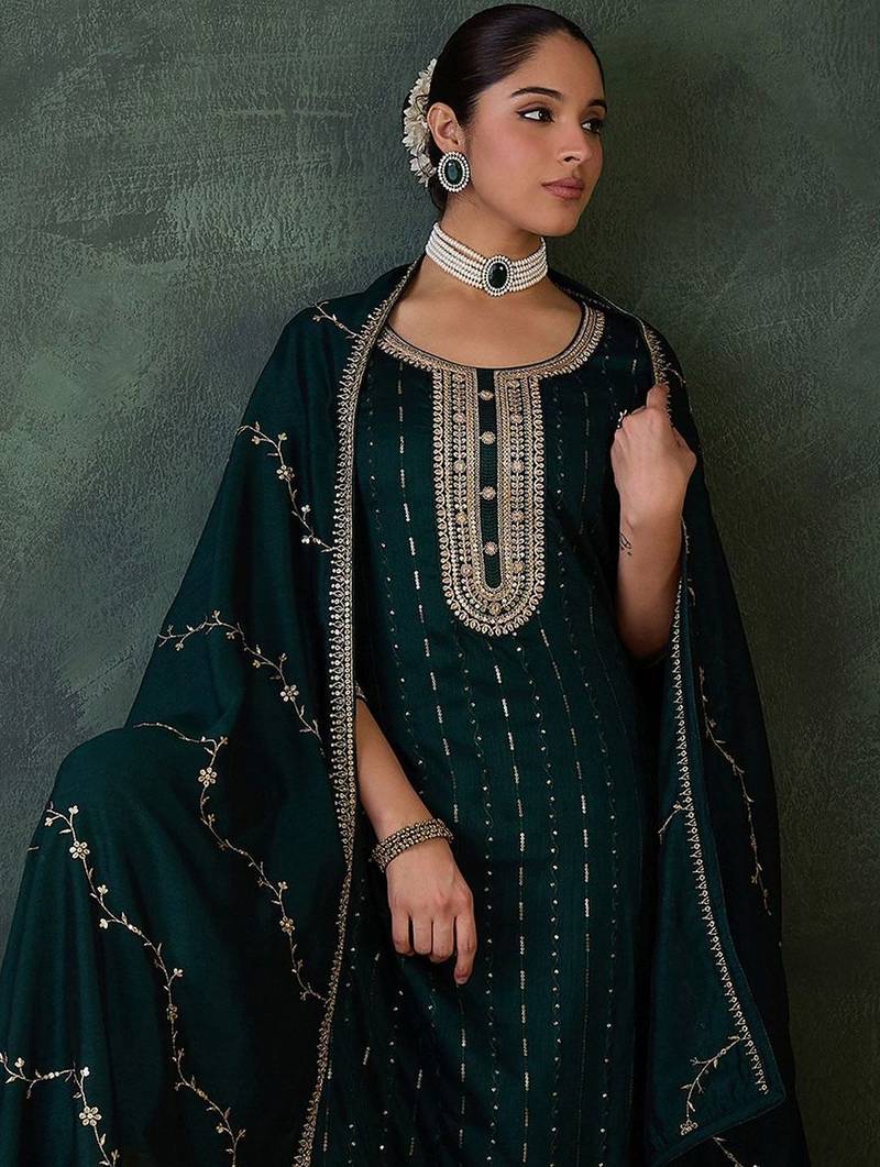 Women Ethnic Motifs Regular Sequinned Kurta with Trousers & With Dupatta