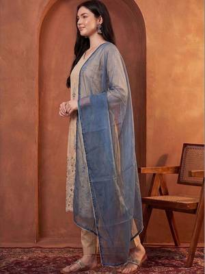Women Ethnic Motifs Embroidered Regular Thread Work Kurta with Trousers & With Dupatta 4