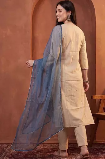 Women Ethnic Motifs Embroidered Regular Thread Work Kurta with Trousers & With Dupatta