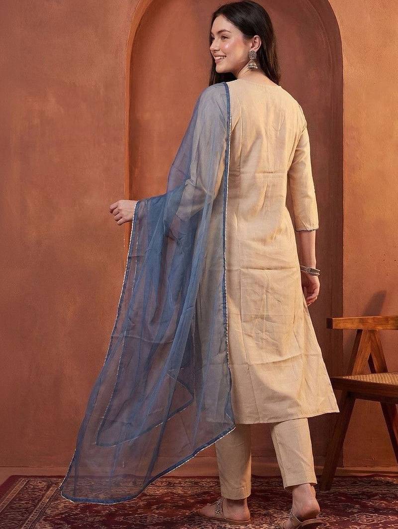 Women Ethnic Motifs Embroidered Regular Thread Work Kurta with Trousers & With Dupatta