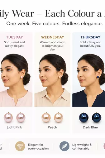 Pearl stud earrings for women, 5 colours, daily wear