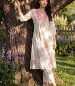 Women Ethnic Motifs Printed Regular Mirror Work  Cotton Kurta with Trousers