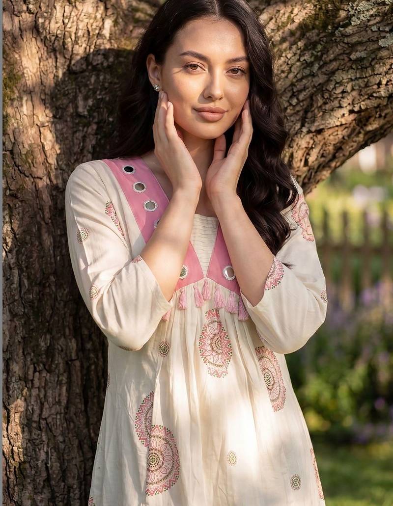 Women Ethnic Motifs Printed Regular Mirror Work  Cotton Kurta with Trousers