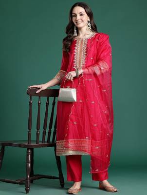 Ethnic Motifs Embroidered Kurta with Trousers & With Dupatta 1