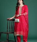 Ethnic Motifs Embroidered Kurta with Trousers & With Dupatta