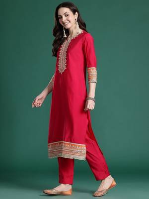 Ethnic Motifs Embroidered Kurta with Trousers & With Dupatta 5