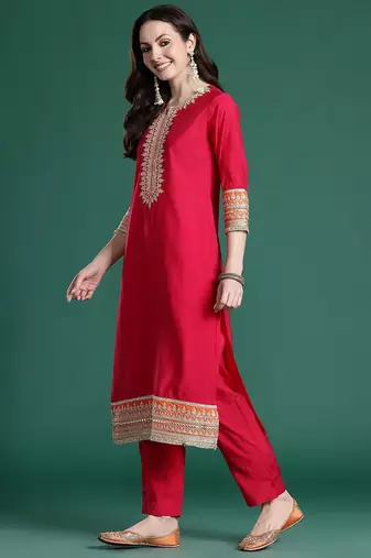 Ethnic Motifs Embroidered Kurta with Trousers & With Dupatta