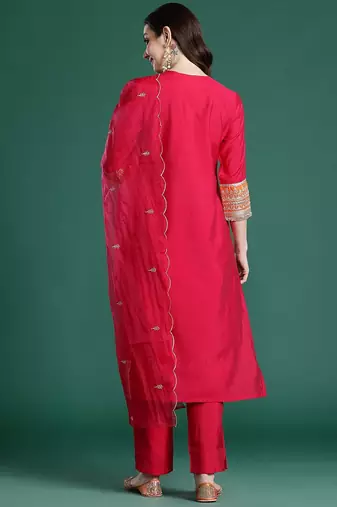 Ethnic Motifs Embroidered Kurta with Trousers & With Dupatta