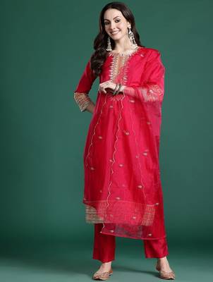 Ethnic Motifs Embroidered Kurta with Trousers & With Dupatta 7