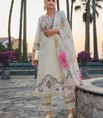 Floral Embroidered Round Neck  Cotton Straight Kurta with Trousers & Dupatta