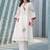 Floral Embroidered Mirror Work Tie-Up Neck  Cotton A-Line Kurta With Trousers
