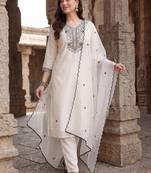 Women Ethnic Motifs Embroidered Thread Work Kurta with Trousers & With Dupatta