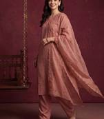 Women Embroidered Regular Sequinned Kurta with Trousers & With Dupatta