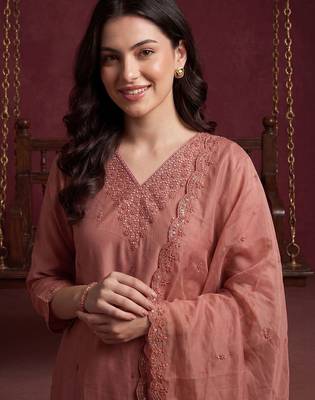 Women Embroidered Regular Sequinned Kurta with Trousers & With Dupatta 3